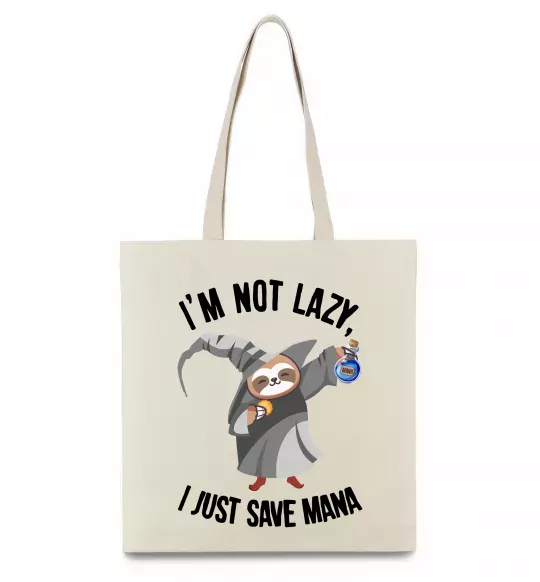 Еко-сумка I`m not lazy, i just save mana Бежевий фото