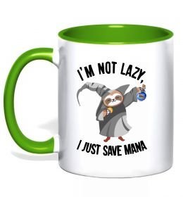 Чашка з кольоровою ручкою I`m not lazy, i just save mana