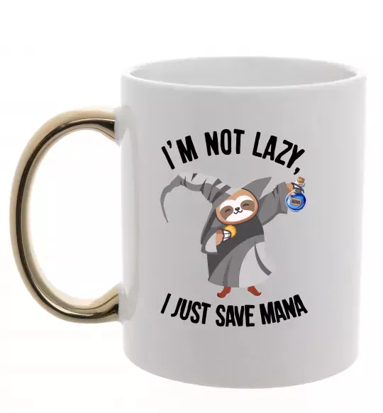 Чашка з кольоровою ручкою I`m not lazy, i just save mana Золото фото