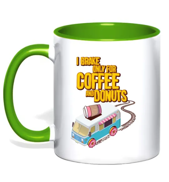 Чашка с цветной ручкой Brake for coffee and donuts Лаймовый фото