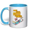 Чашка з кольоровою ручкою Brake for coffee and donuts Блакитний Чашка з кольоровою ручкою Brake for coffee and donuts Блакитний фото