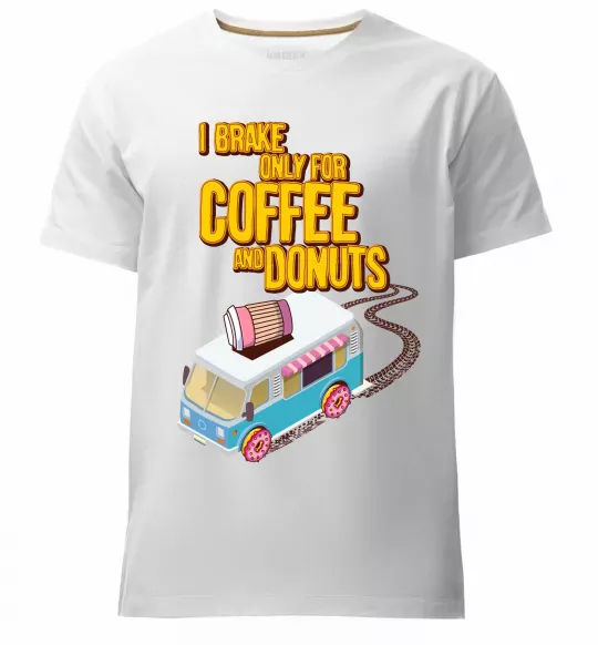 Чоловіча преміум футболка Brake for coffee and donuts Білий фото