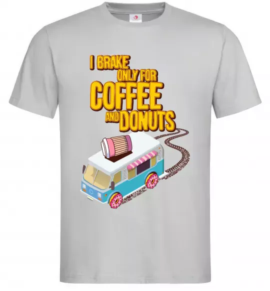Мужская футболка Brake for coffee and donuts Серый фото