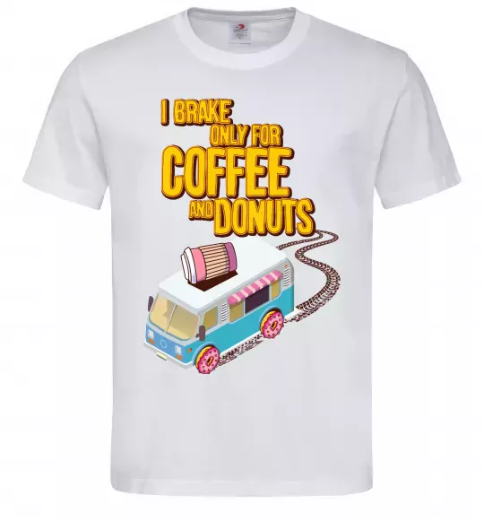 Мужская футболка Brake for coffee and donuts Белый фото
