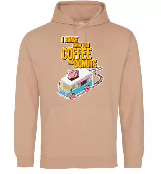 Мужская толстовка (худи) Brake for coffee and donuts Песочный фото