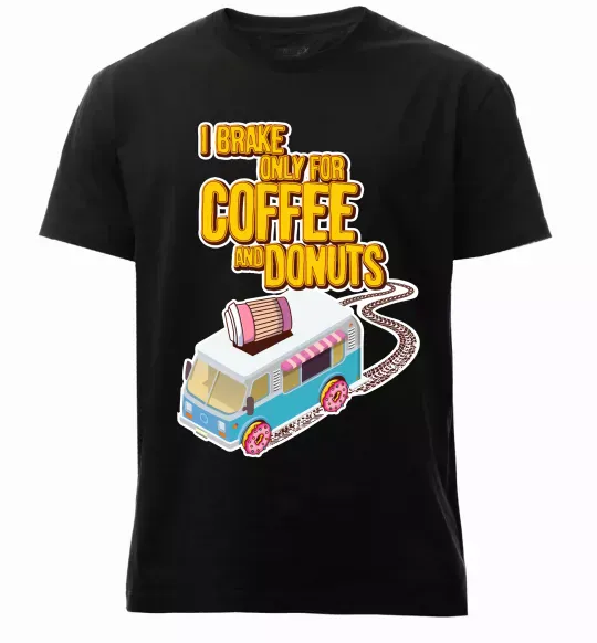 Чоловіча преміум футболка Brake for coffee and donuts Чорний фото