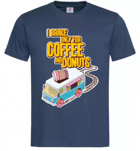 Мужская футболка Brake for coffee and donuts Темно-синий фото