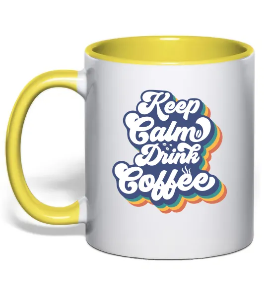 Чашка з кольоровою ручкою Keep calm drink coffee Лимонний фото