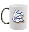 Чашка з кольоровою ручкою Keep calm drink coffee Срібло фото