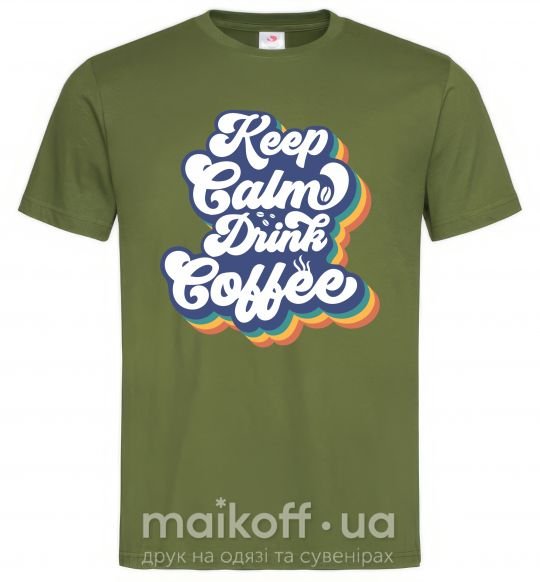 Чоловіча футболка Keep calm drink coffee Оливковий фото