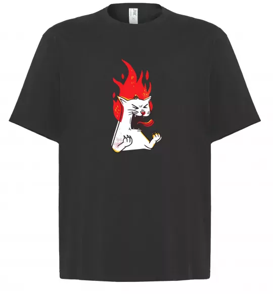 Футболка Оверсайз Angry cat (fire) Черный фото