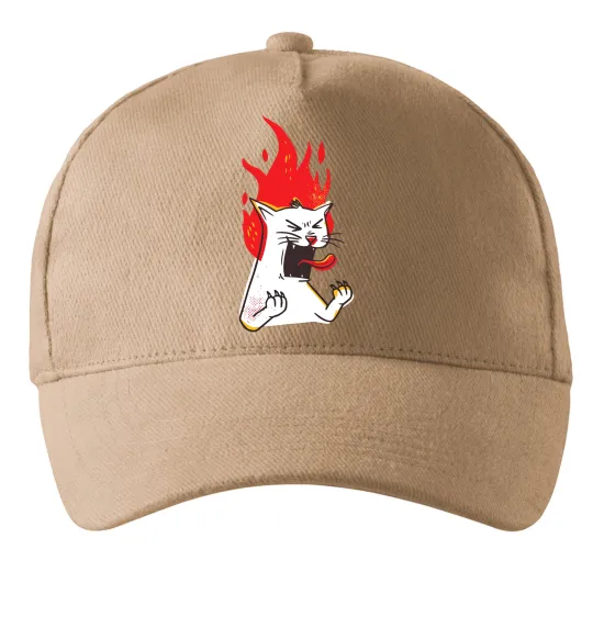 Кепка Angry cat (fire) Пісочний фото