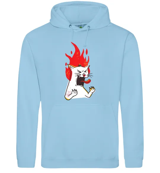 Мужская толстовка (худи) Angry cat (fire) Голубой фото