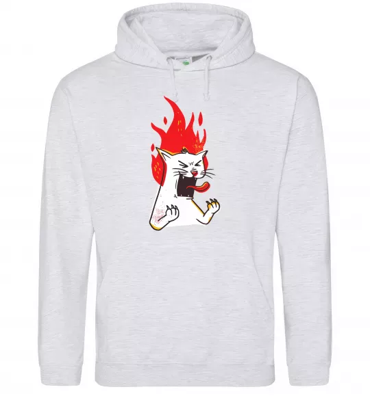 Женская толстовка (худи) Angry cat (fire) Серый меланж фото