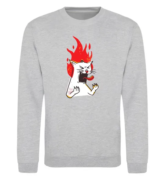 Світшот Angry cat (fire) Сірий меланж фото
