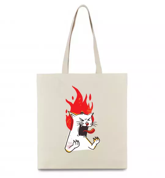Эко-сумка Angry cat (fire) Бежевый фото