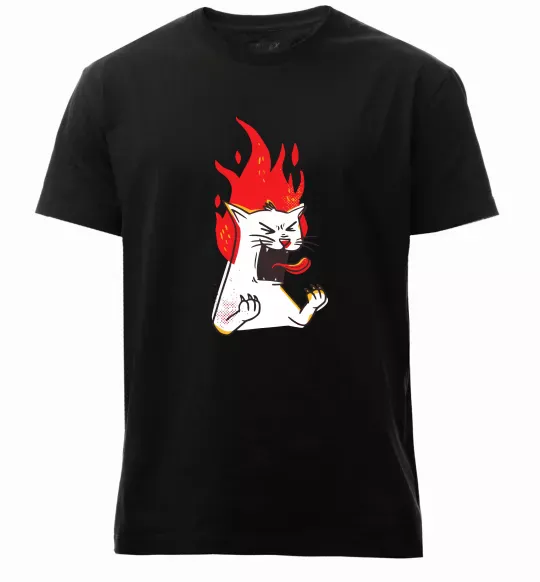 Мужская премиум футболка Angry cat (fire) Черный фото