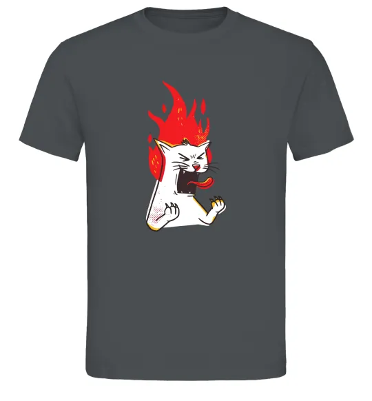 Мужская футболка Angry cat (fire) Графит фото