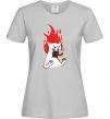 Женская футболка Angry cat (fire) Серый фото