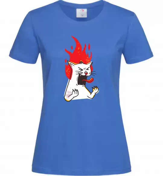 Женская футболка Angry cat (fire) Ярко-синий фото