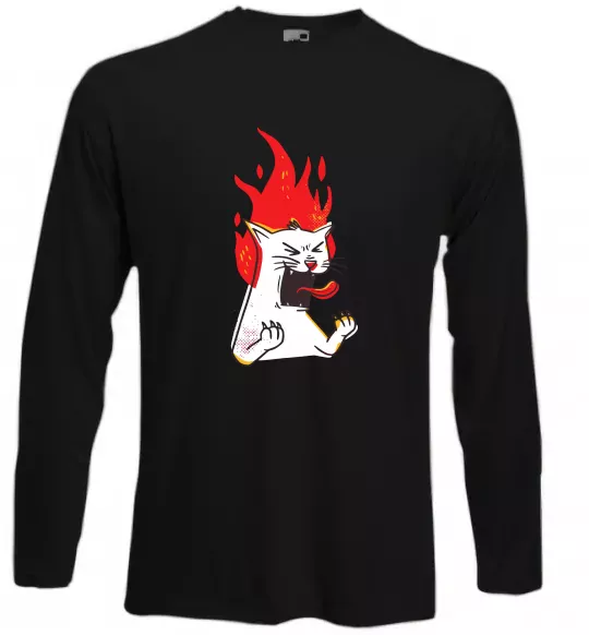 Лонгслів Angry cat (fire) Чорний фото
