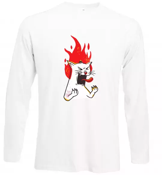 Лонгслів Angry cat (fire) Білий фото