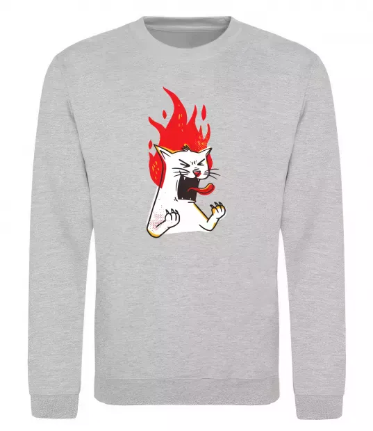 Світшот Angry cat (fire) Сірий меланж фото