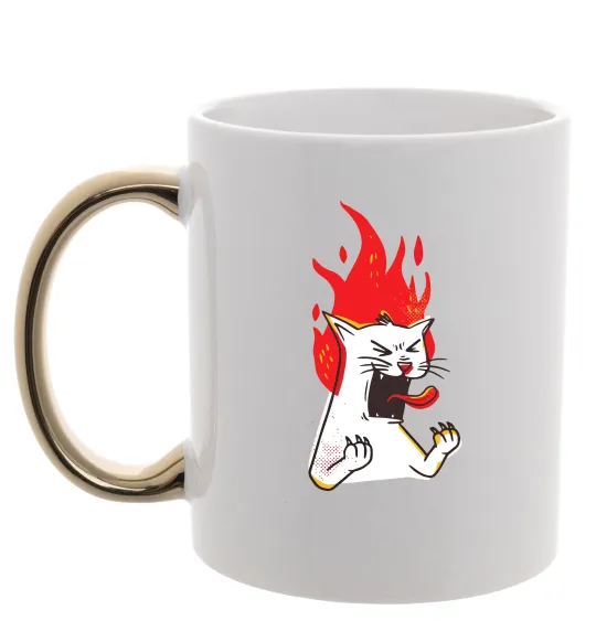 Чашка з кольоровою ручкою Angry cat (fire) Золото фото