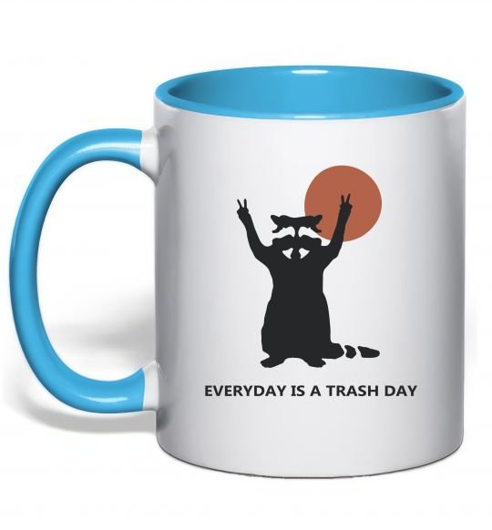 Чашка з кольоровою ручкою Everyday is a trash day Блакитний фото