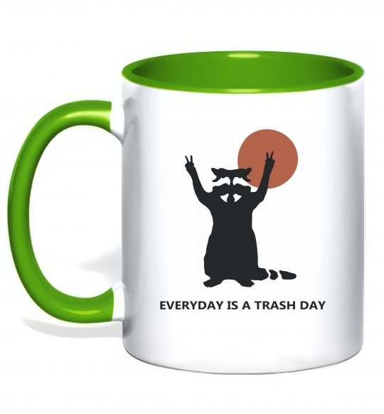 Чашка с цветной ручкой Everyday is a trash day Зеленый фото