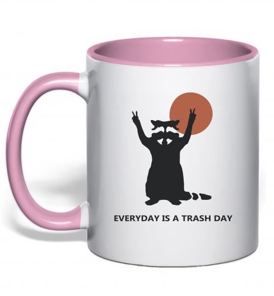 Чашка с цветной ручкой Everyday is a trash day Нежно розовый фото