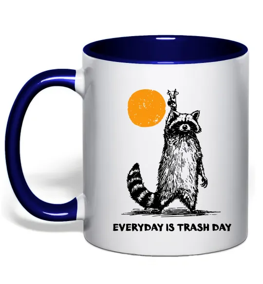 Чашка з кольоровою ручкою Everyday is a trash day Глибокий темно-синій фото