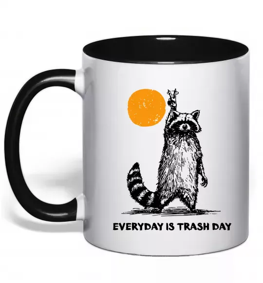 Чашка з кольоровою ручкою Everyday is a trash day Чорний фото