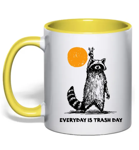 Чашка з кольоровою ручкою Everyday is a trash day Лимонний фото