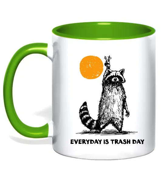 Чашка з кольоровою ручкою Everyday is a trash day Зелений фото