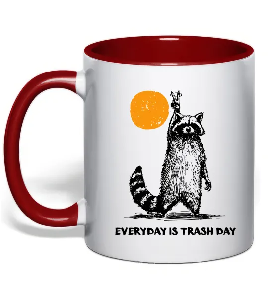 Чашка з кольоровою ручкою Everyday is a trash day Червоний фото