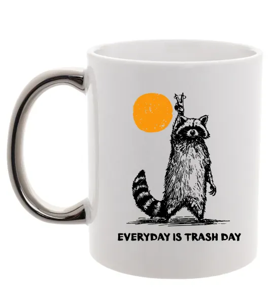 Чашка з кольоровою ручкою Everyday is a trash day Срібло фото