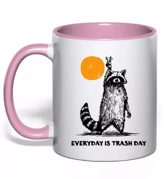 Чашка з кольоровою ручкою Everyday is a trash day Ніжно рожевий фото