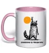Чашка з кольоровою ручкою Everyday is a trash day Ніжно рожевий Чашка з кольоровою ручкою Everyday is a trash day Ніжно рожевий фото