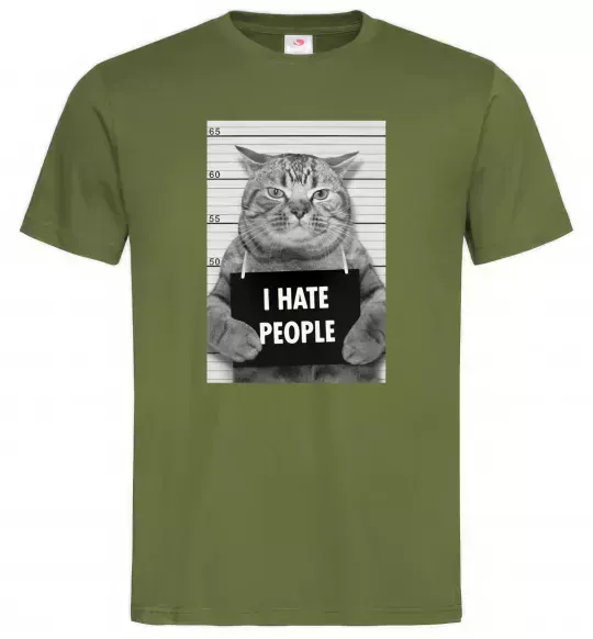 Мужская футболка I hate people Оливковый фото