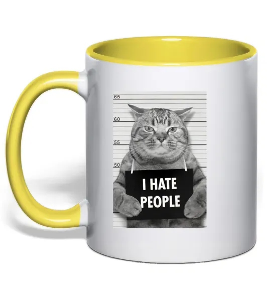 Чашка с цветной ручкой I hate people Лимонный фото