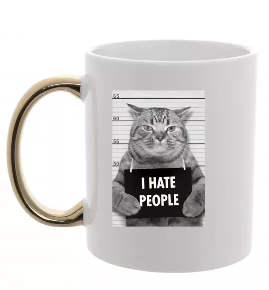 Чашка з кольоровою ручкою I hate people Золото фото