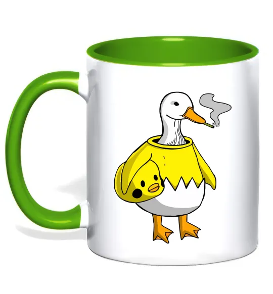 Чашка з кольоровою ручкою Качка аніматор Лаймовий фото