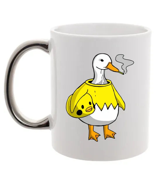 Чашка с цветной ручкой Качка аніматор Серебро фото