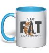 Чашка з кольоровою ручкою Stay fat lazy and happy Блакитний фото