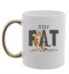 Чашка з кольоровою ручкою Stay fat lazy and happy Золото фото