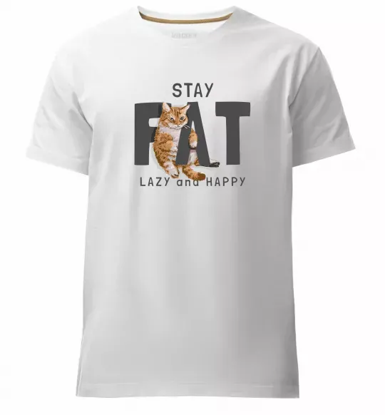 Мужская премиум футболка Stay fat lazy and happy Белый фото