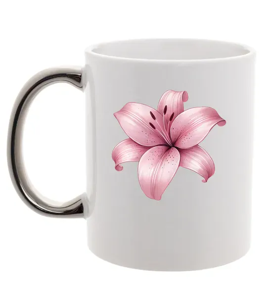 Чашка з кольоровою ручкою Лілія Срібло фото