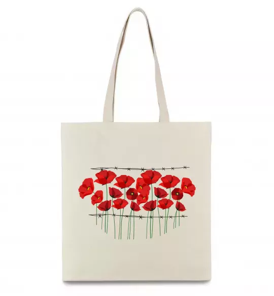 Эко-сумка Маки колючий дріт Бежевый фото