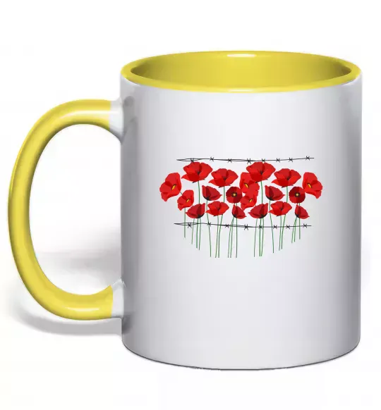 Чашка с цветной ручкой Маки колючий дріт Солнечно желтый фото